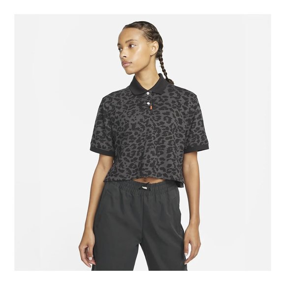 NIKE Animal Print Short Sleeve Golf Polo Crop - Picture 2 of 8